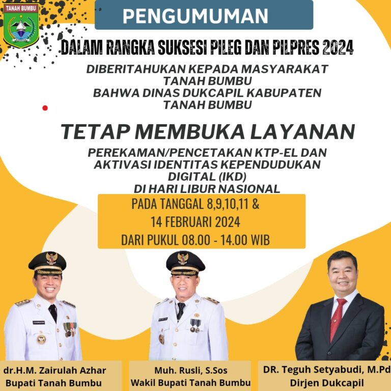 Sukseskan Pemilu 14 Februari, Disdukpencapil Tetap Buka Layanan Pada Hari Libur