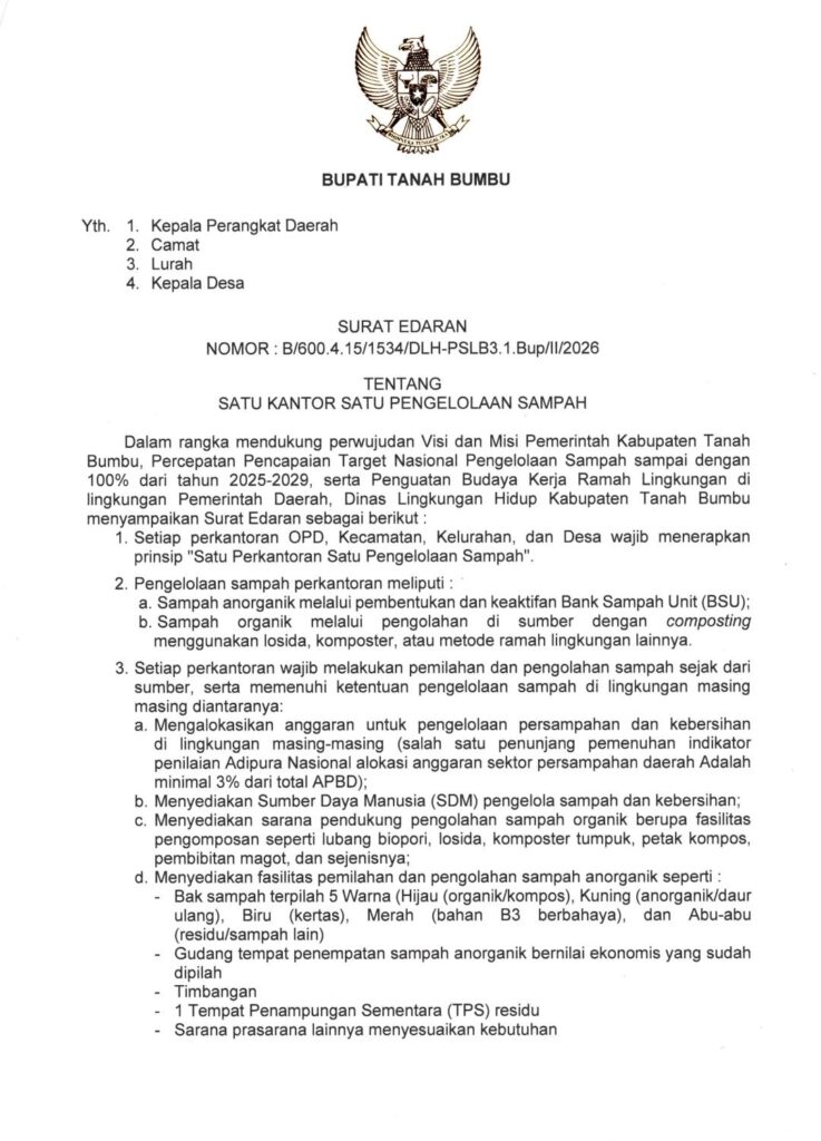 DLH Tanah Bumbu Perkuat Gerakan “Satu Kantor Satu Pengelolaan Sampah”