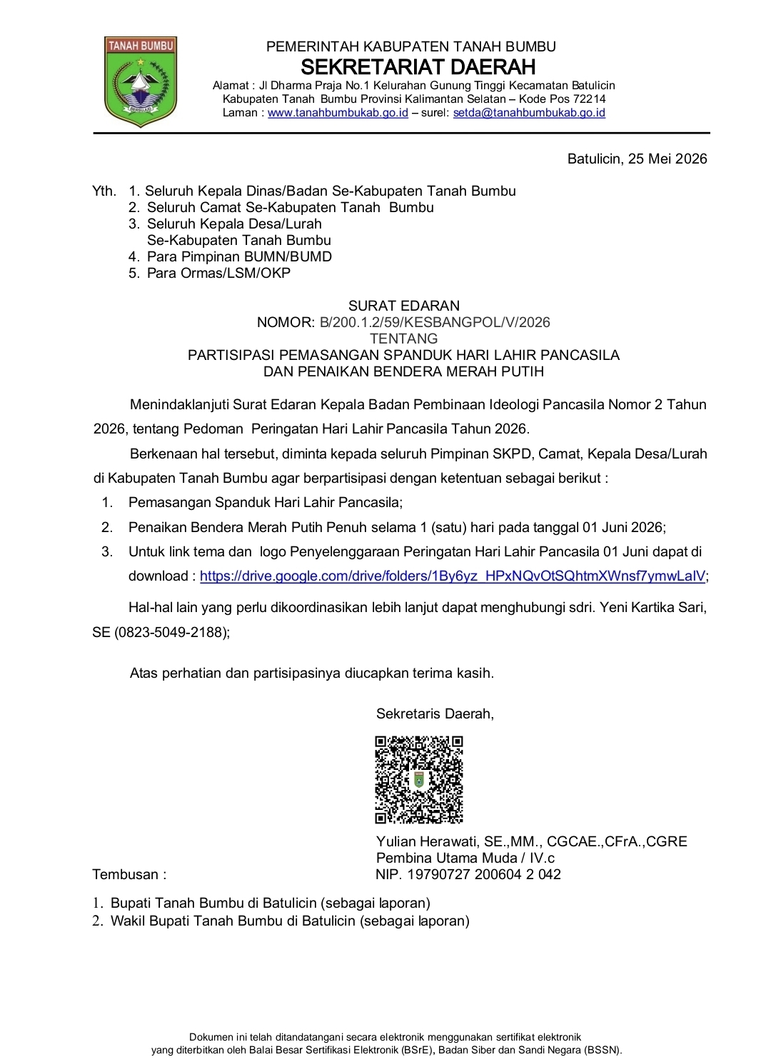 Kesbangpol Tanah Bumbu Ajak Seluruh Elemen Masyarakat Semarakkan Hari Lahir Pancasila 2026