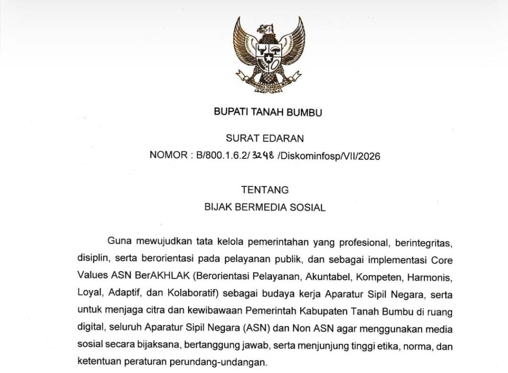 Jaga Profesionalisme ASN, Bupati Tanah Bumbu Keluarkan Surat Edaran Bijak Bermedia Sosial 1 Jaga Profesionalisme ASN, Bupati Tanah Bumbu Keluarkan Surat Edaran Bijak Bermedia Sosial